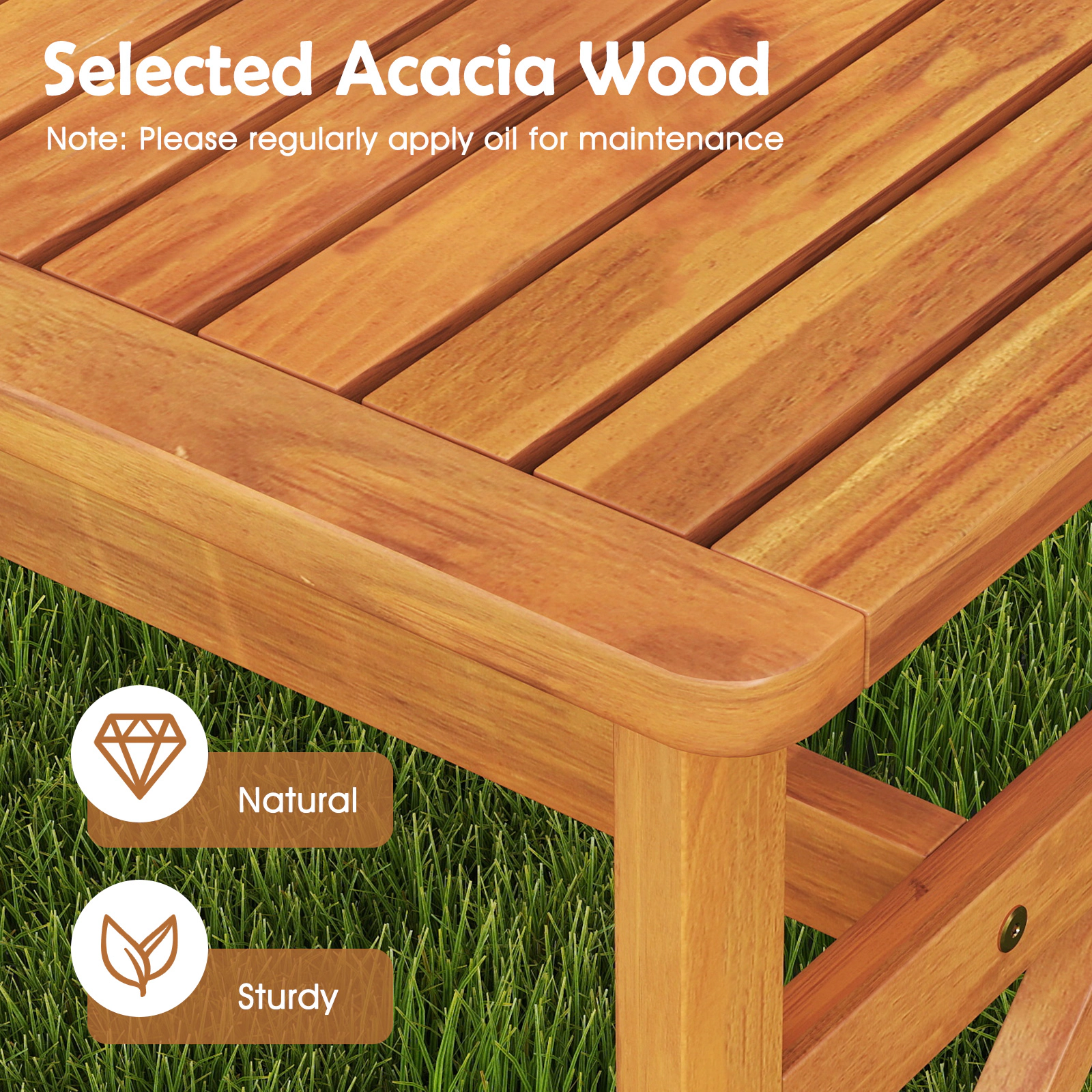 SUGIFT 51-in Outdoor Acacia Wood Bench with Slatted Seat 800-lb Capacity 2-3 Person 18-in Tall 2-Piece Set Natural