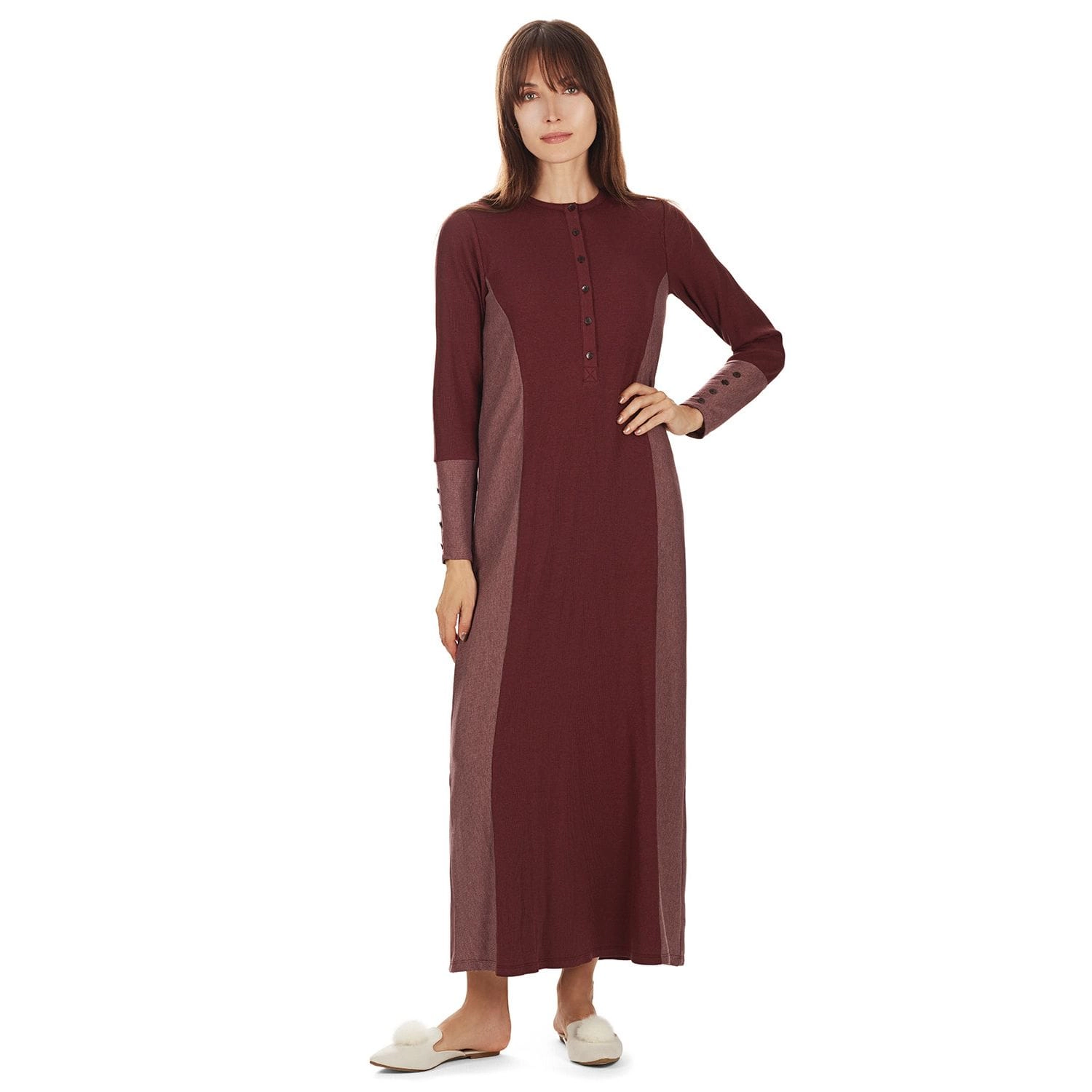 MeMoi Women's Modest Henley-Style Full-Length Ribbed Nightgown