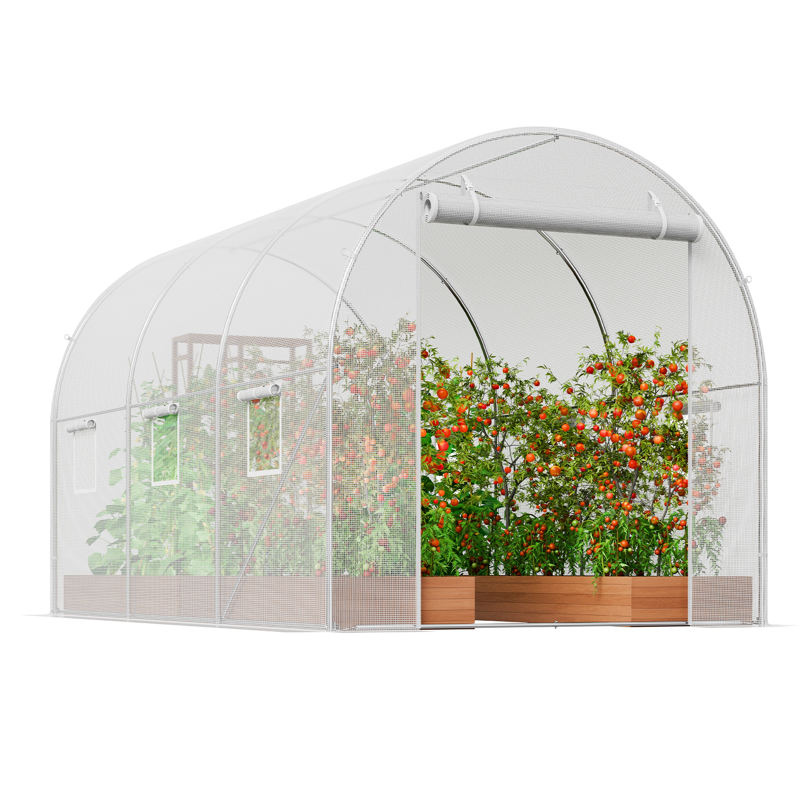HONGGE Walk-in Tunnel Greenhouse Portable Plant Hot House with Galvanized Steel Hoops 1 Top Beam Diagonal Poles