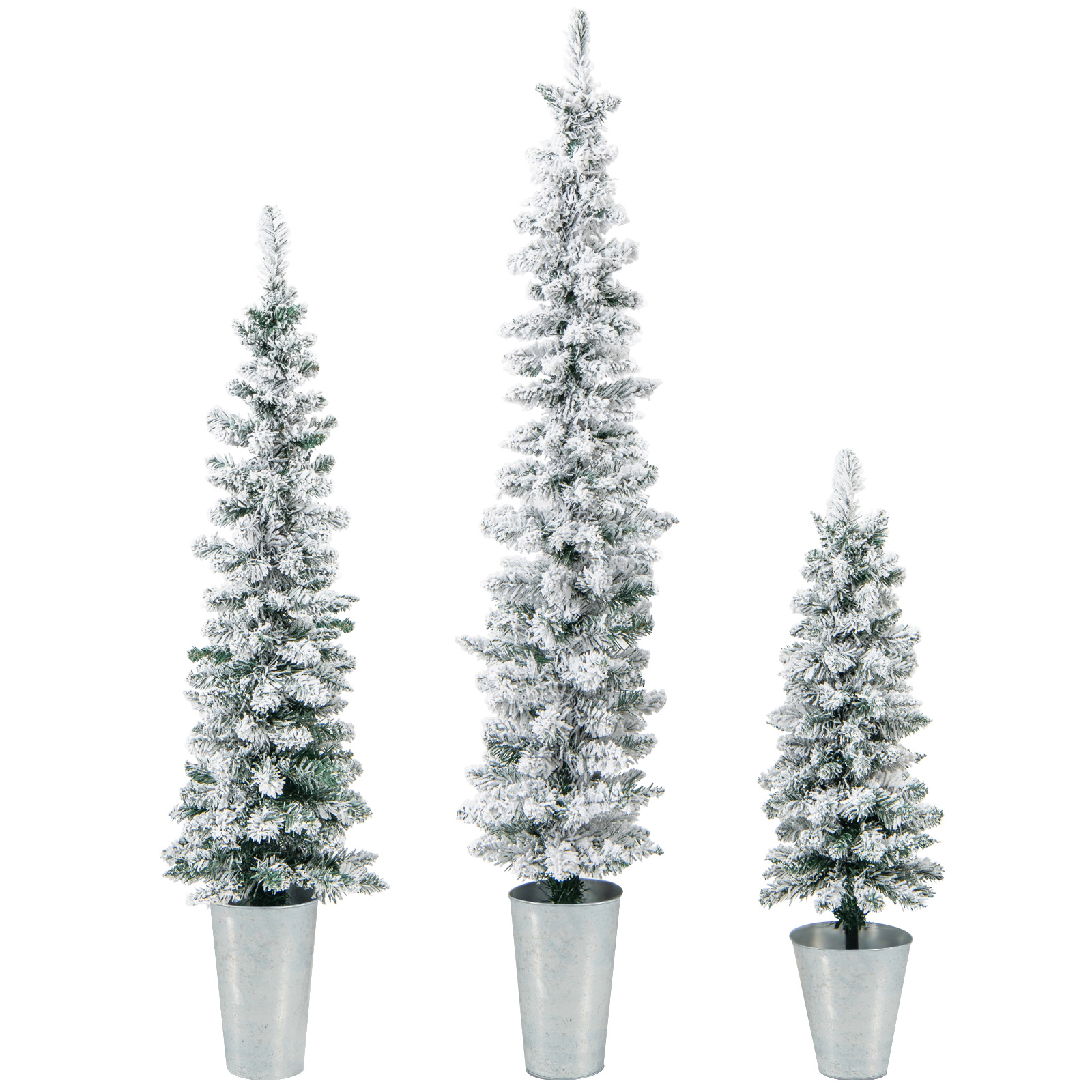LJG Set of 3 Potted Artificial Christmas Tree Snow-Flocked