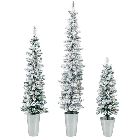 SUGIFT Set of 3 Snow-Flocked Potted Artificial Christmas Trees, 3 ft, 4 ...