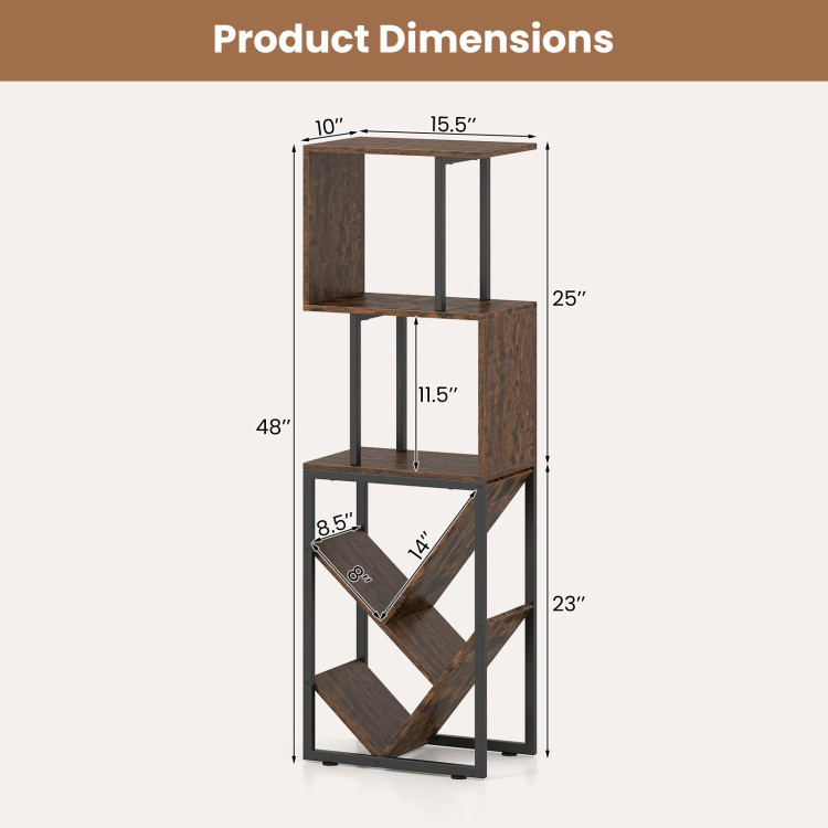Hivvago 6-Tier Bookshelf Floor Standing Tree S-Shaped Geometric Bookcase with Open Shelves