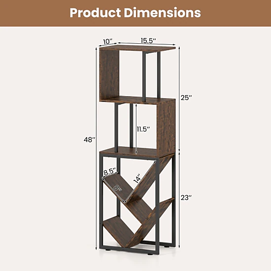 Hivvago 6-Tier Bookshelf Floor Standing Tree S-Shaped Geometric Bookcase with Open Shelves