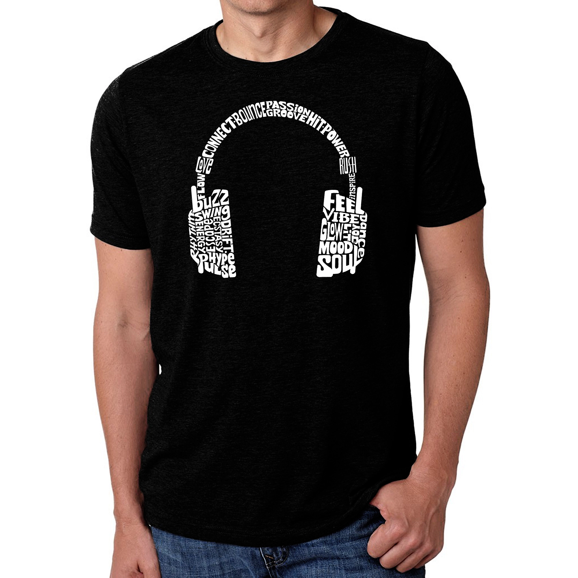 LA Pop Art Men's Cotton/Poly Word T-Shirt - Mood Headphones