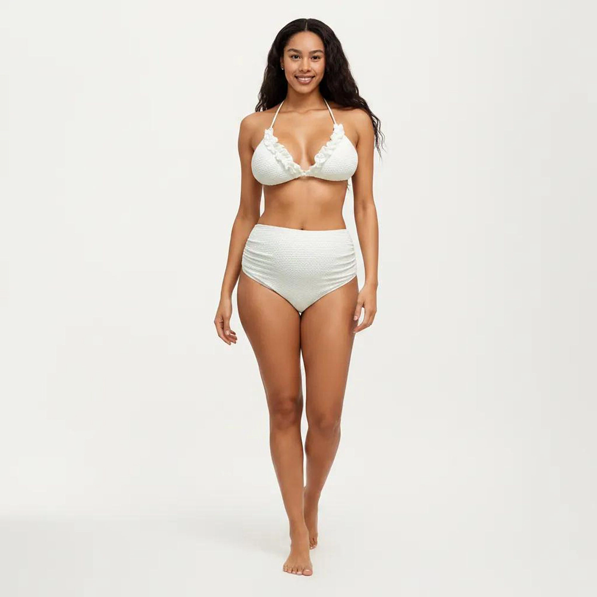Anna-Kaci Women's Maternity 3-Pcs Bikini Set with Triangle Top, High-Waisted Bottom, and Matching Skirt Wrap