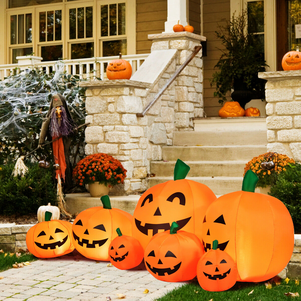 LJG 7.5 Feet Halloween Inflatable 7 Pumpkins Patch with LED Lights