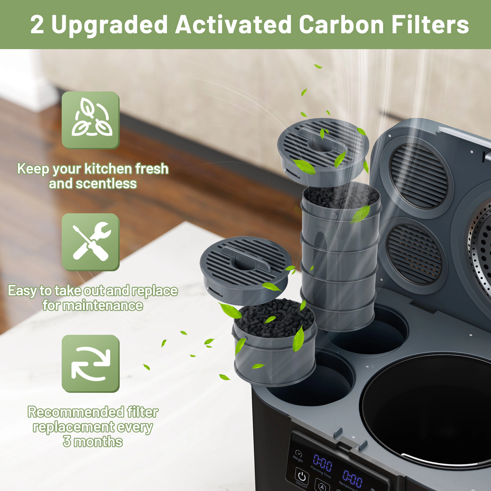 SUGIFT Electric Kitchen Composter Food Waste Blender LED Display Auto Mode 4-Liter 1-Gallon 4-6 Hour Cycle Black