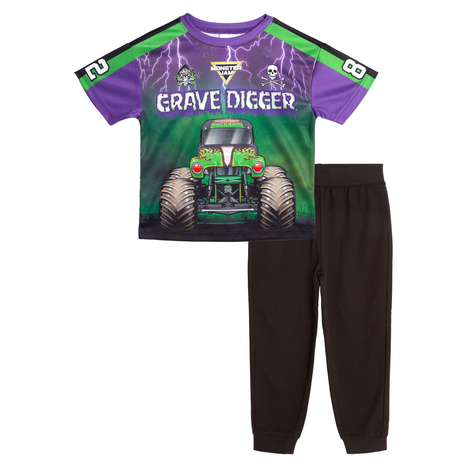 Monster Jam Grave Digger Boys' Athletic 2-Piece T-Shirt and Joggers Set