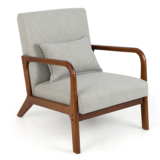 LJG Modern Accent Chair with Rubber Wood Frame and Lumbar Pillow