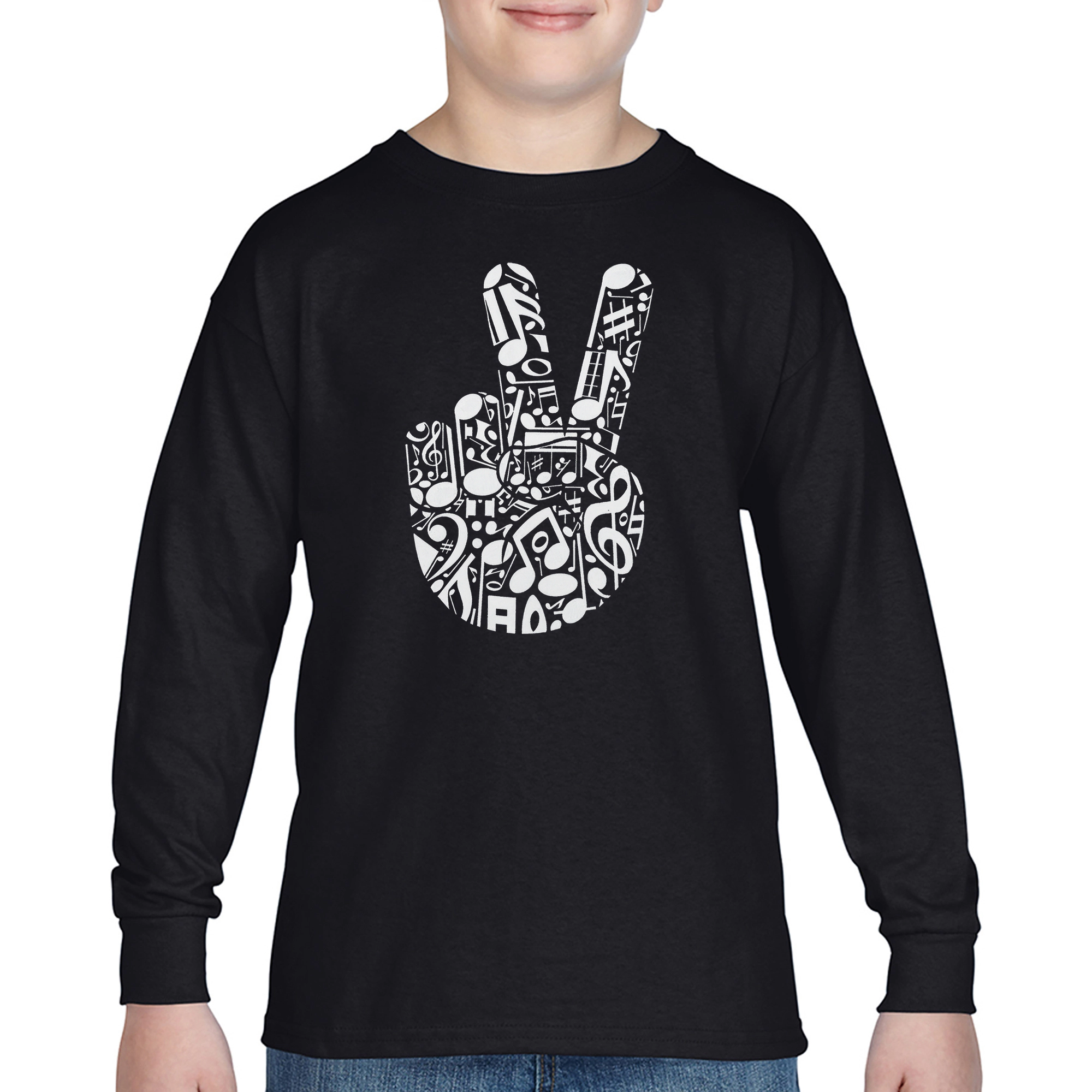 LA Pop Art Boys Long Sleeve T-Shirt - Peace Finger Notes