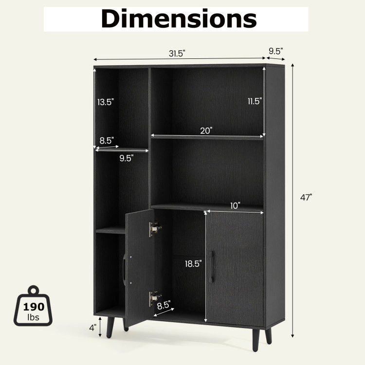Hivvago Floor Bookshelf with 5 Open Compartments and Storage Cabinet