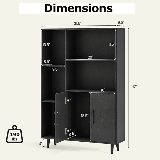 Hivvago 5-Compartment Floor Bookshelf with Storage Cabinet