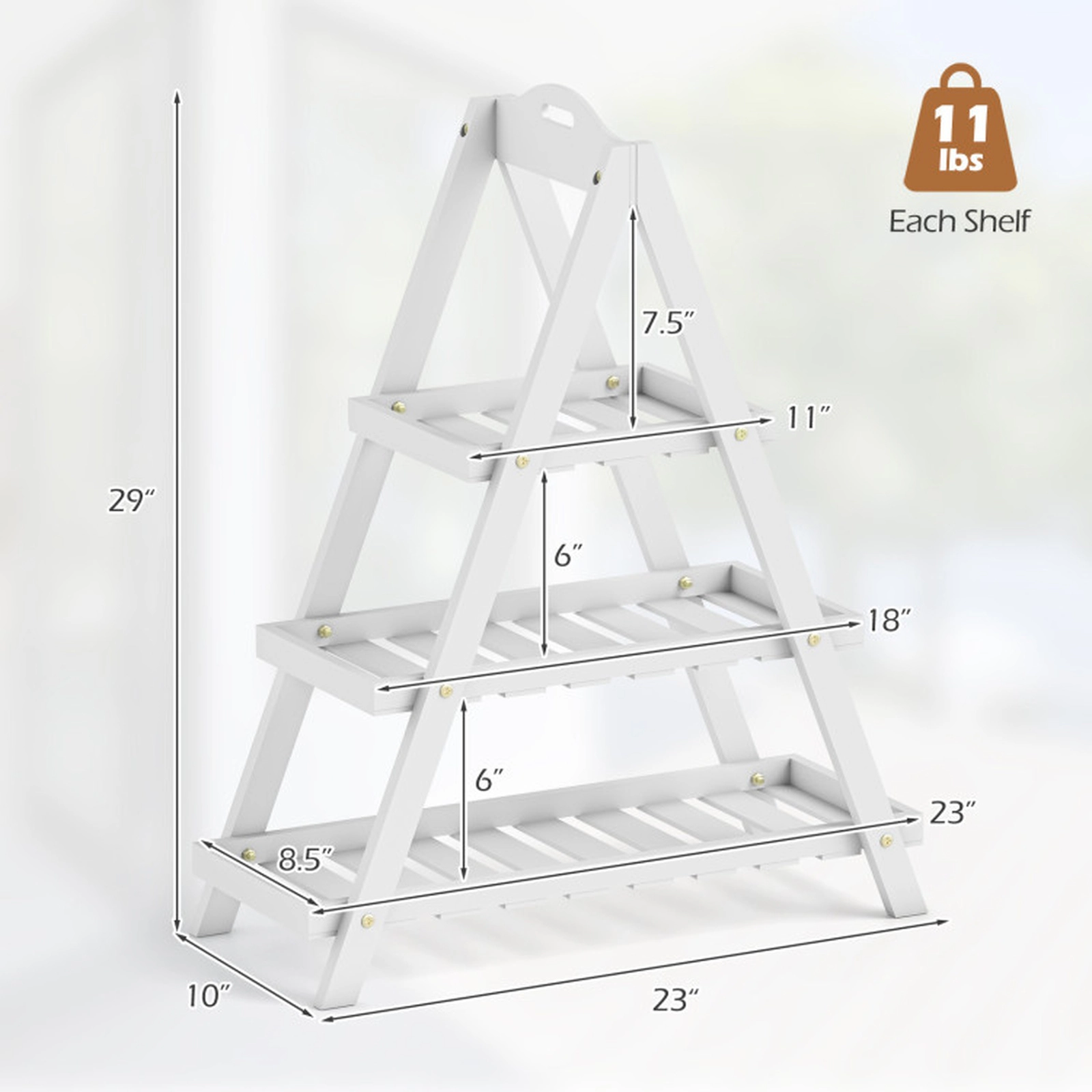 SUGIFT 3-Tier Plant Stand Flower Pot Display Shelf 33-lb Total Capacity 11-lb Per Shelf White/Natural