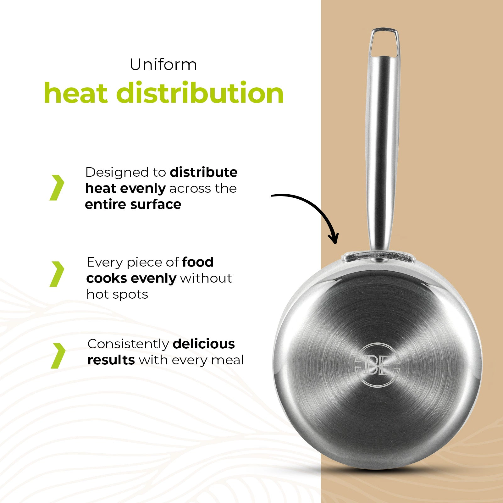 BE - LIVING Essential Series PFAS-free Tri-Ply Stainless Steel Sauce Pan with Lid 8"