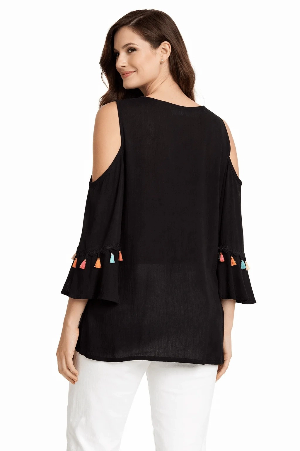 La Moda Clothing Women's Cold-Shoulder Tassel Cover-Up Top - Resortwear