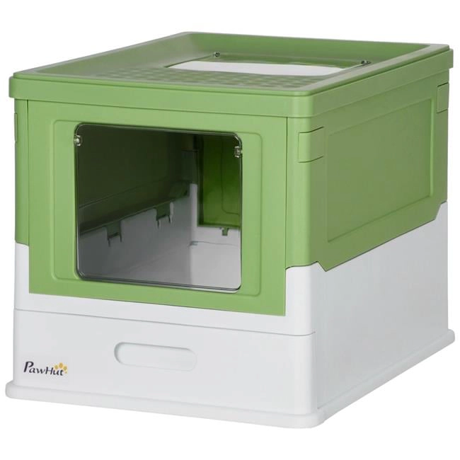 212 Main Paw Hut Fully Enclosed Cat Litter Box with Front Entry, Top Exit - Yellowish Green