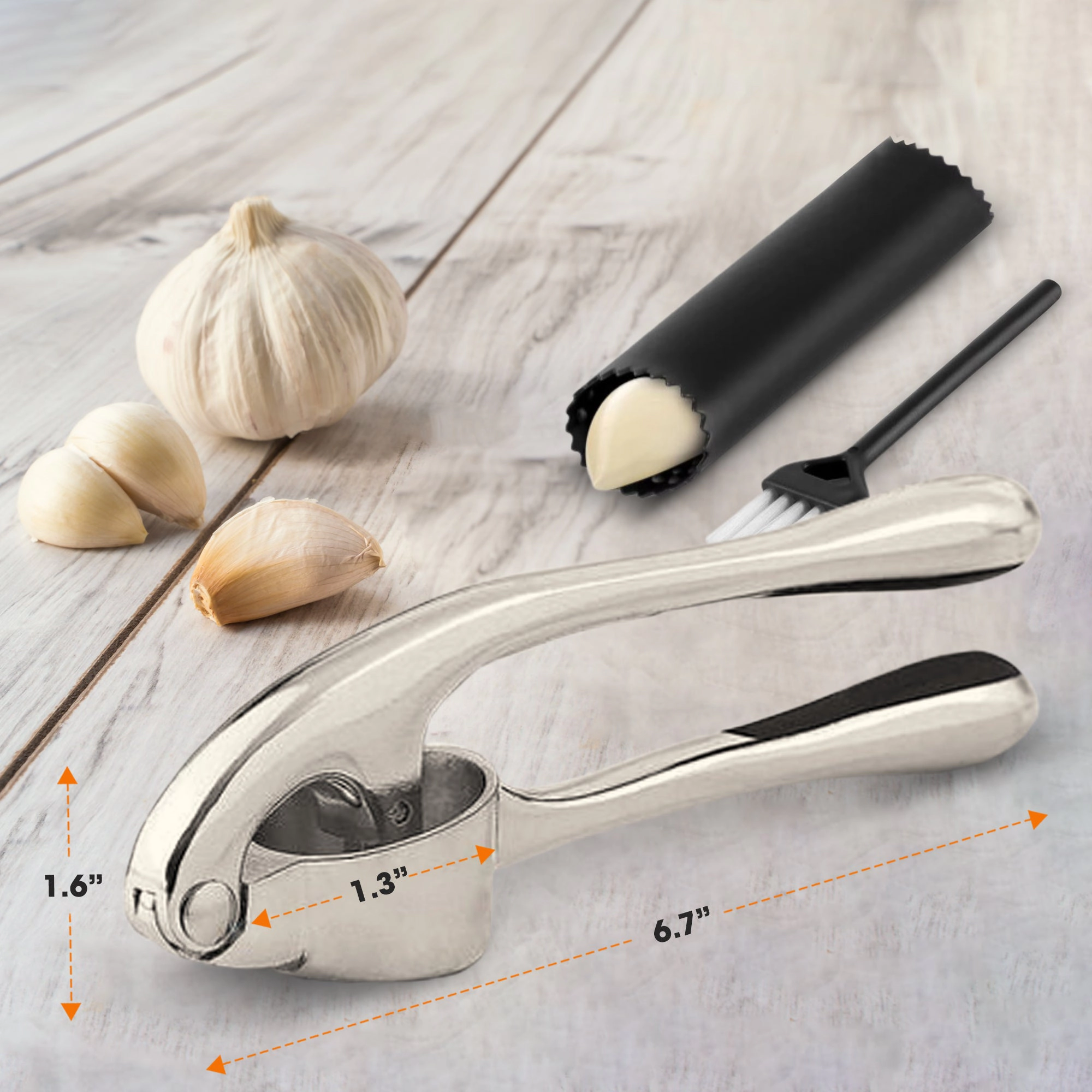 Cheer Collection Premium Stainless Steel Garlic Crusher and Press Tool