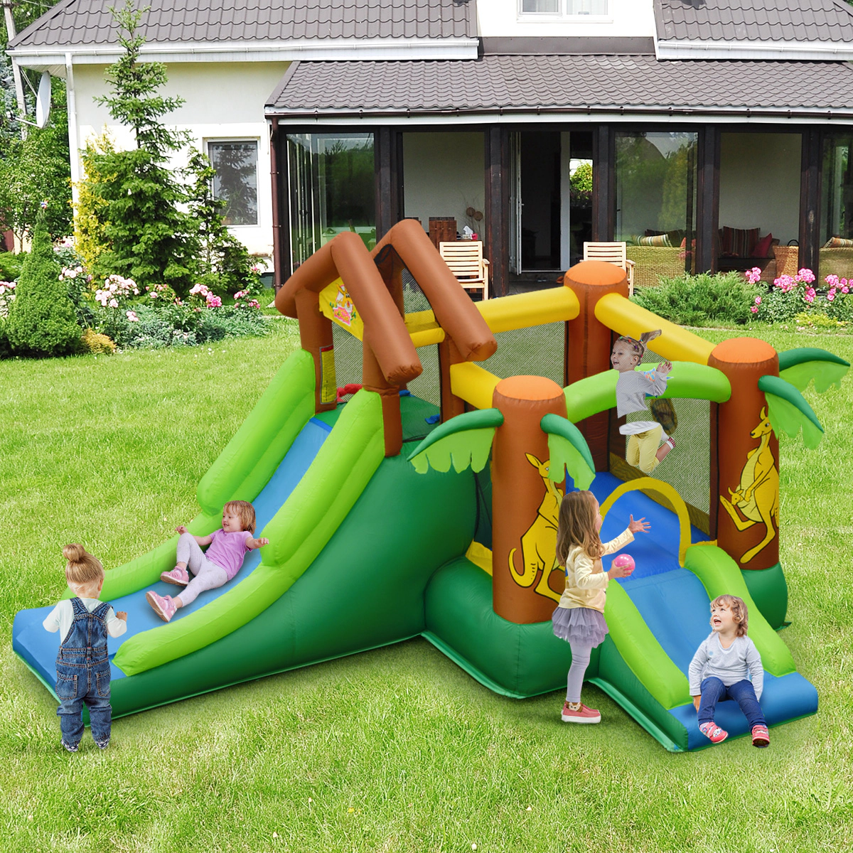 Hivvago Kids Inflatable Jungle Bounce House Castle with 680W Blower