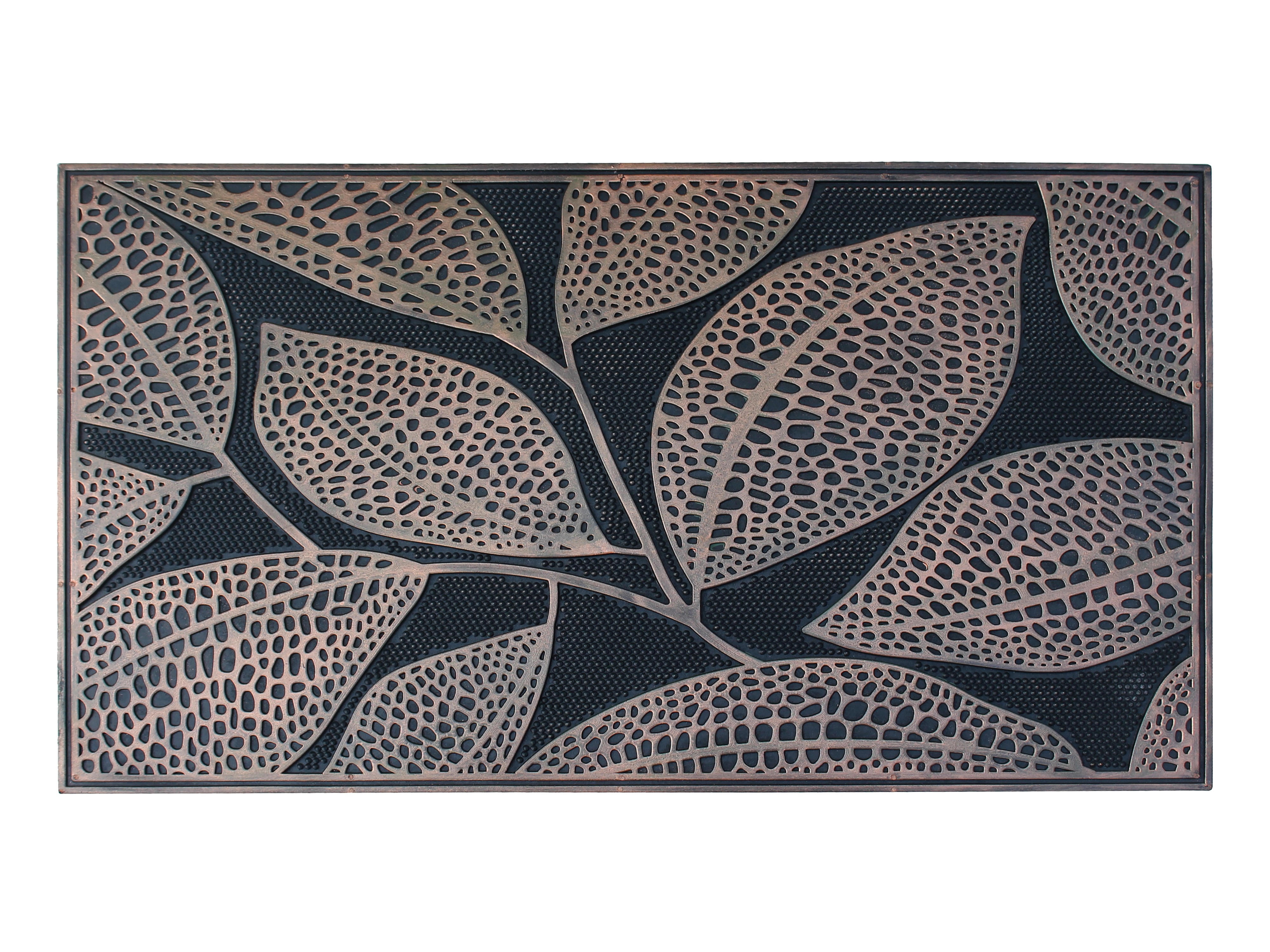 A1 Home Collections Pin Mats Copper Leaves Rubber Welcome Doormat Non-Slip Front Door Mat 18 x 30 In
