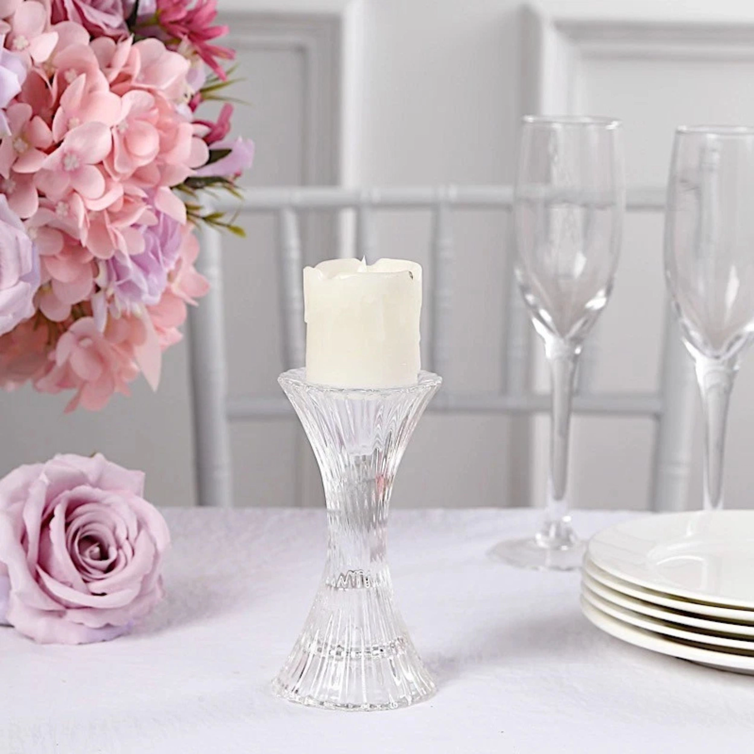 Home Collection Set of 2 5-Inch Reversible Glass Candle Holders