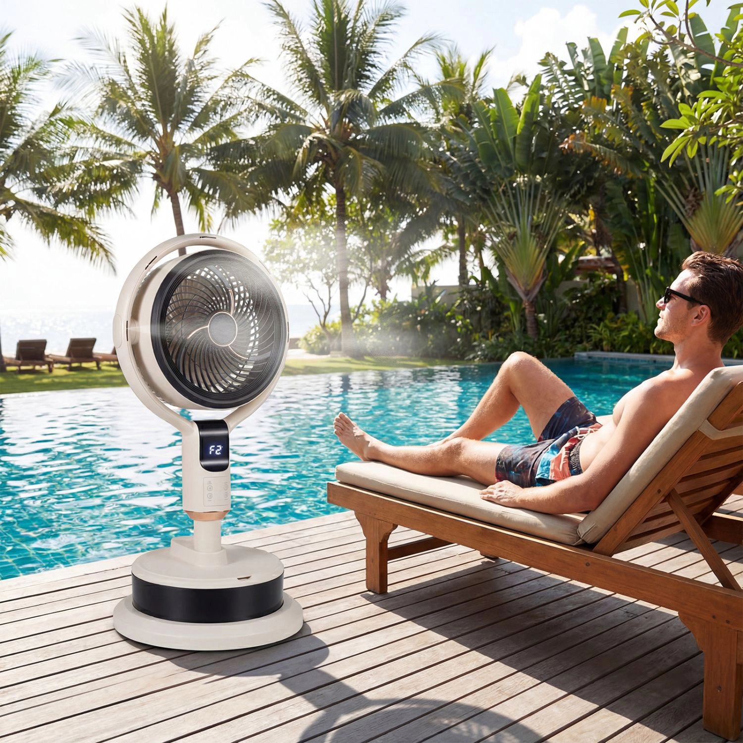 SlickBlue Oscillating Standing Fan with Water Mist Cooling and 8 Speed Settings