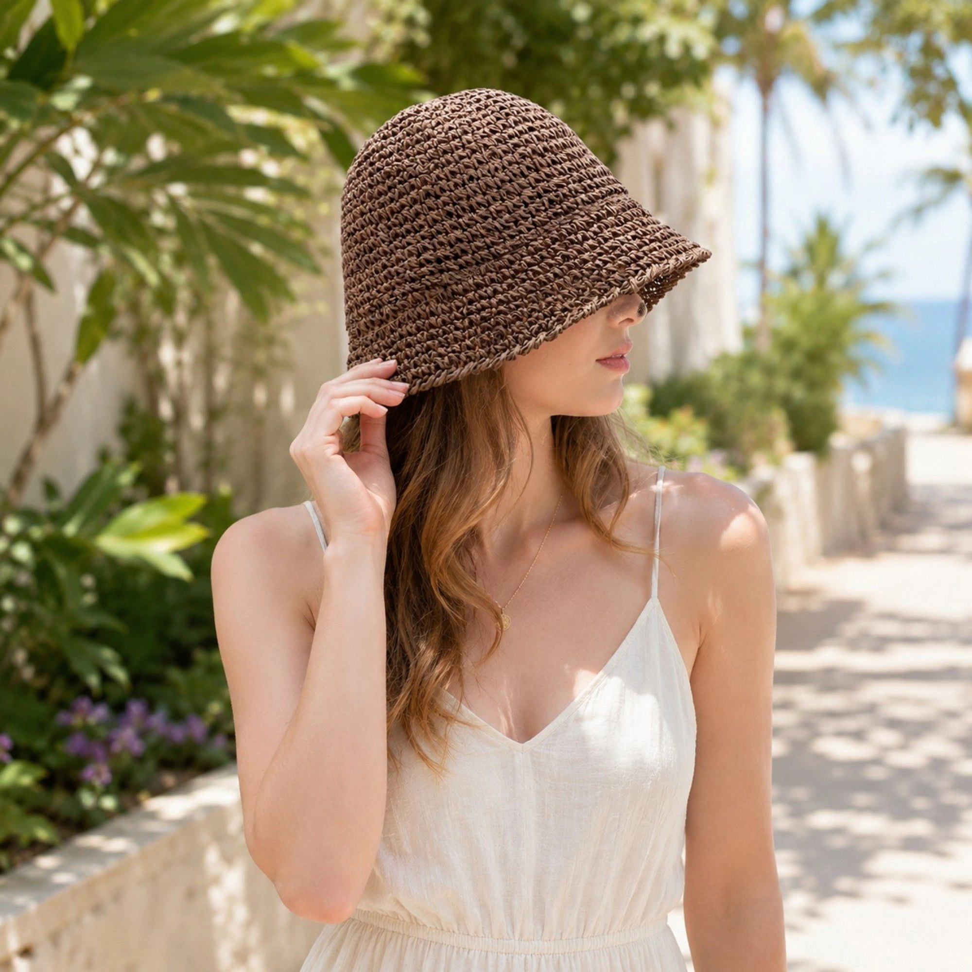 Anna-Kaci Women's Summer Bucket Hat - Lightweight Straw Sun for Vacation and Beach