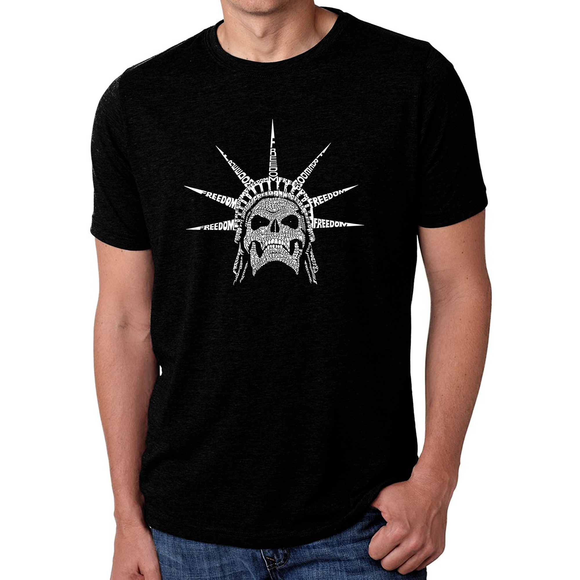 LA Pop Art Men's Cotton/Poly Blend Word T-Shirt - Freedom Skull