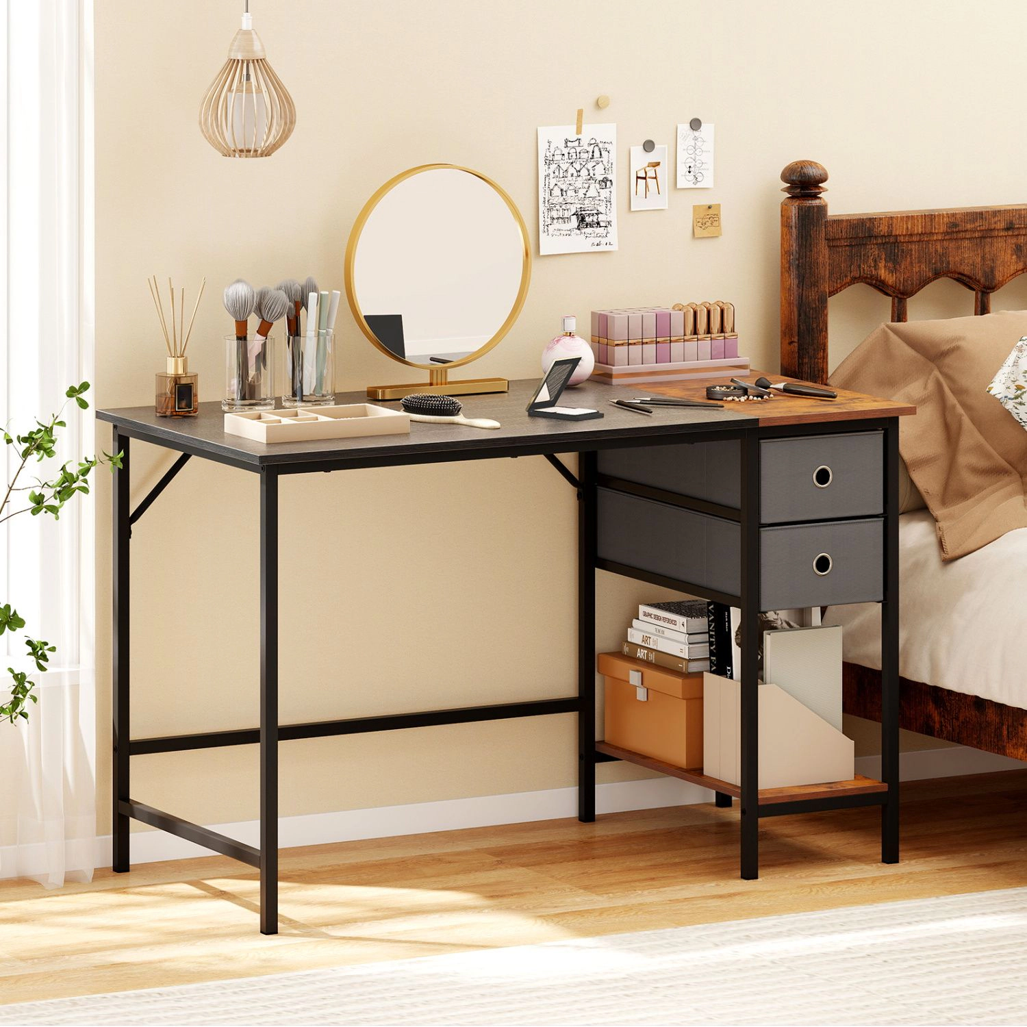 SlickBlue 48 Inch Computer Desk with 2 Drawers and Storage Shelf