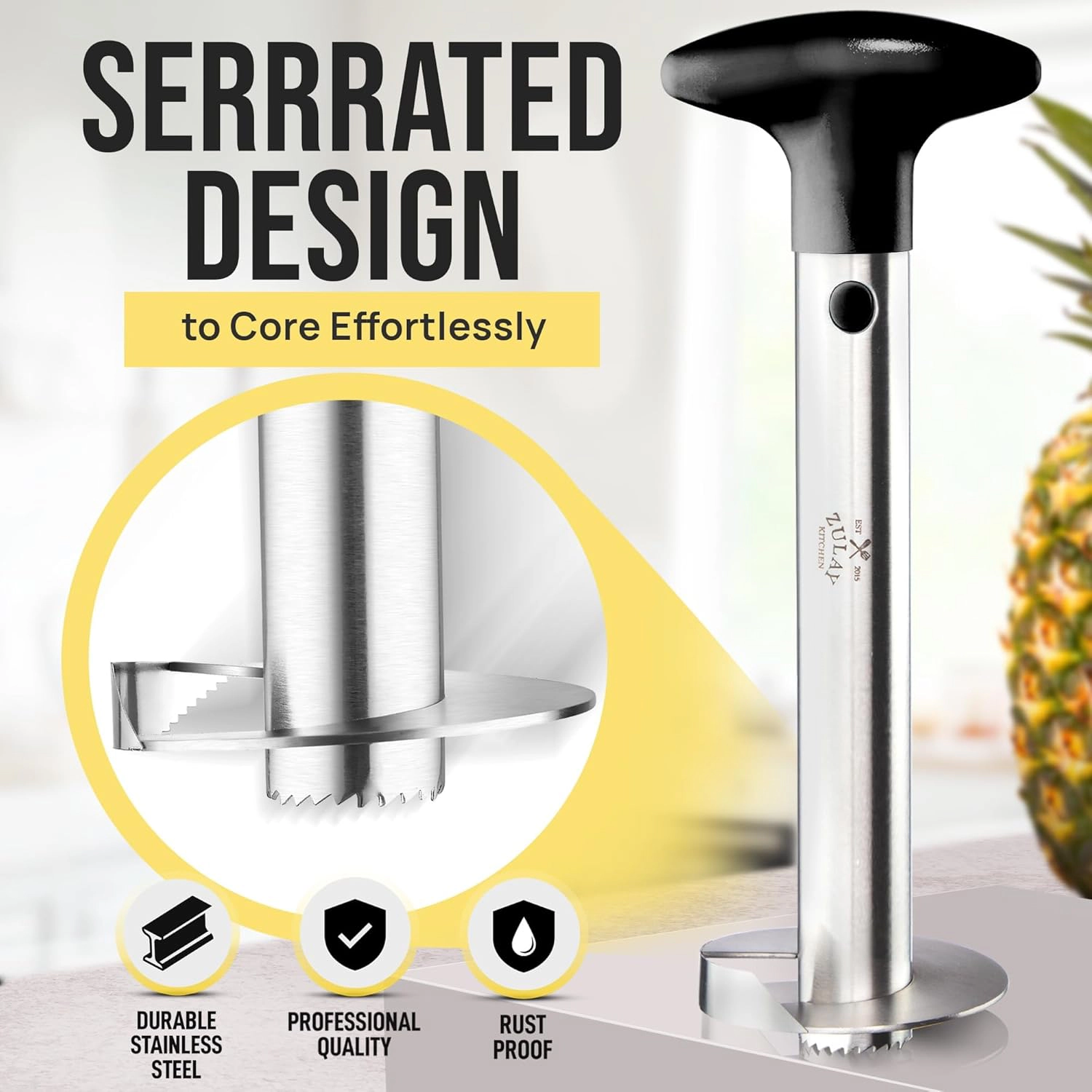 Zulay Kitchen Stainless Steel Pineapple Corer & Slicer + Eye Removal Tool