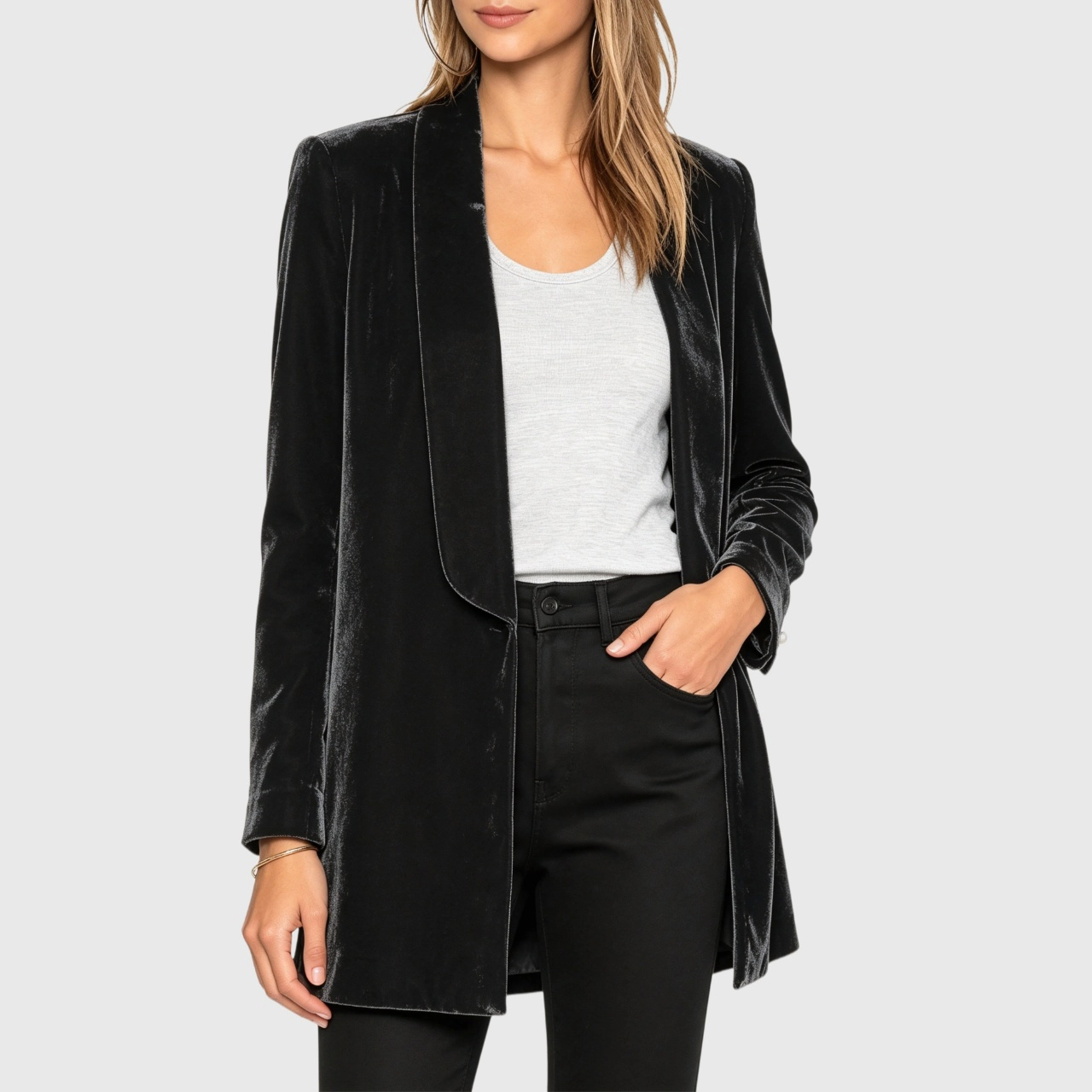 YesFashion Womens Casual Velvet Blazer Notched Lapel Open Front Business Work Office Suit Jackets