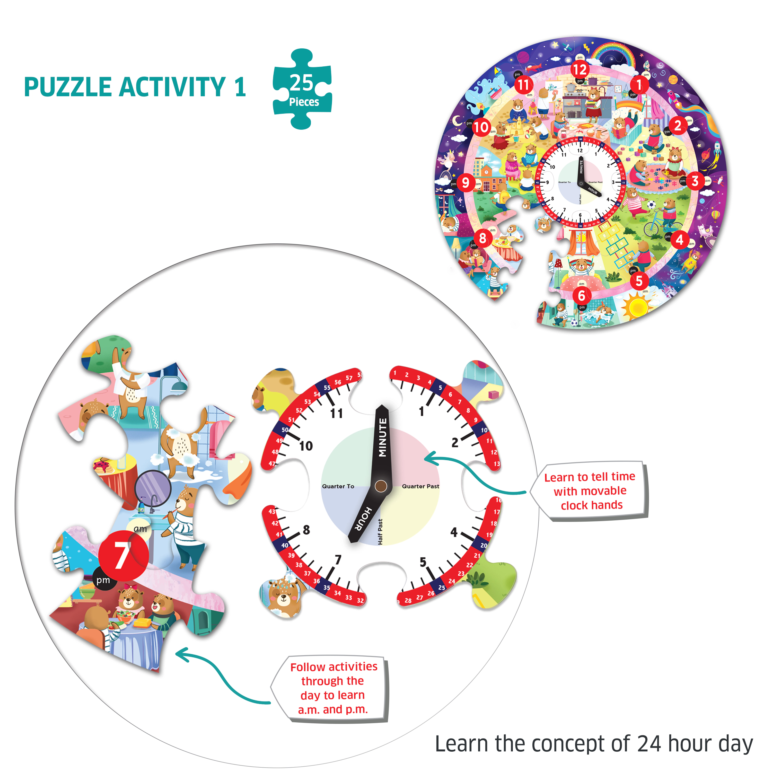 Chalk & Chuckles Busy Bear's Tell the Time Puzzle -37 pieces