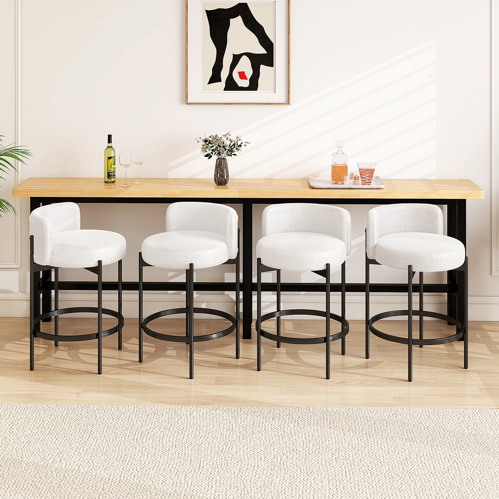 Glintex 4-Piece 24.5-Inch Counter Stool Set with Curved Back and Thick Cushion, Beige