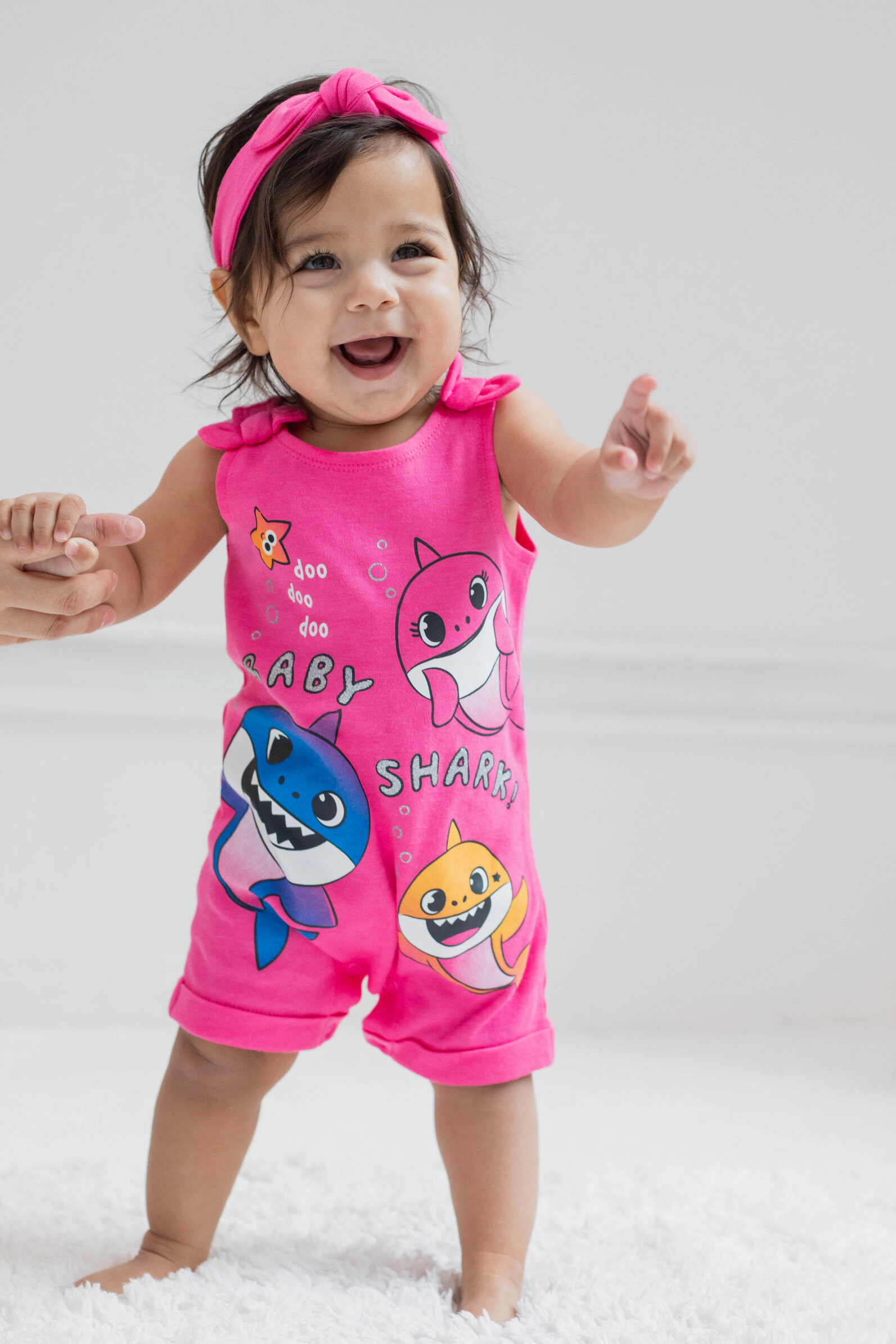 Pinkfong Baby Shark Girls' Sleeveless Romper and Headband Set