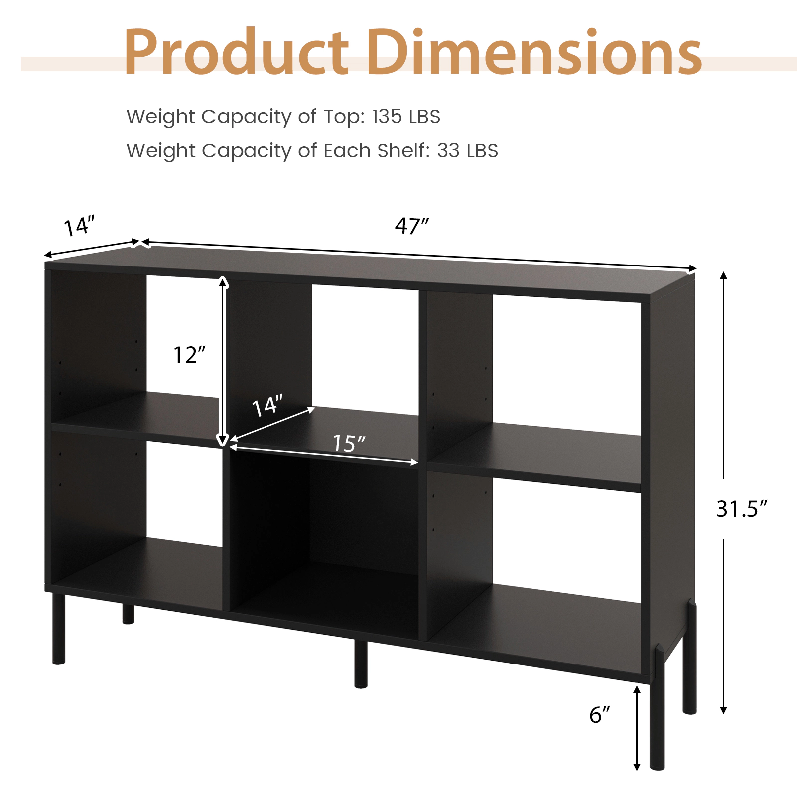 SUGIFT Open-Back Engineered Wood 3-Tier Bookshelf Adjustable Shelves 135-lb Tabletop Capacity 33-lb Cube Capacity 47