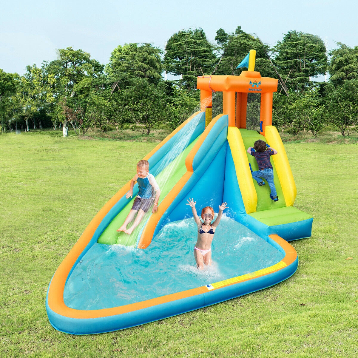 LJG Inflatable Water Slide Kids Bounce House with 740W Blower