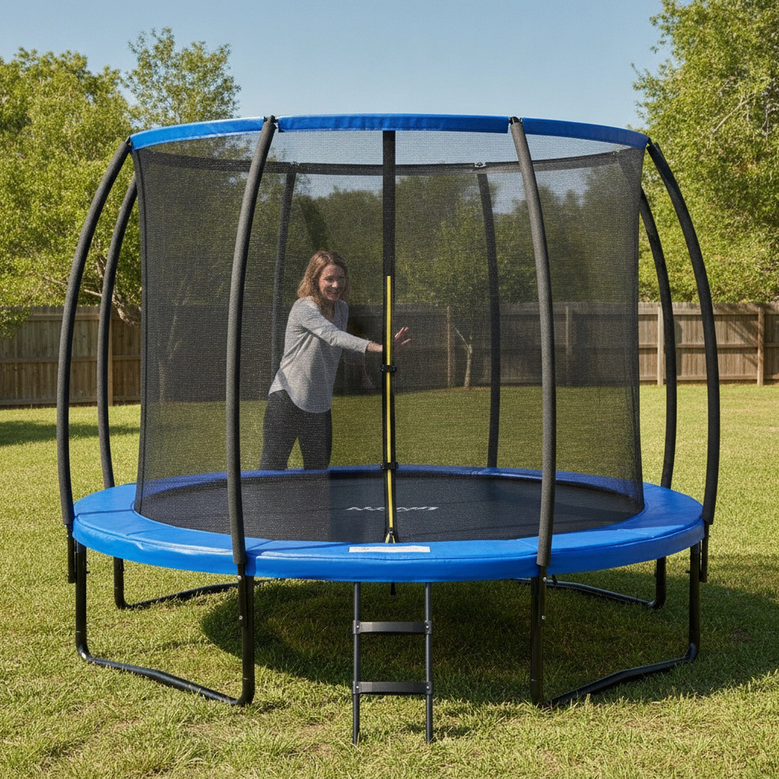12-ft Trampoline Basketball Hoop Safety Enclosure Net 400-lb Capacity Hot-Dip Galvanized U-Shaped Legs Outdoor Blue