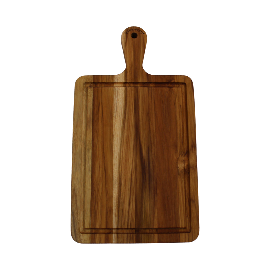 EcoDecors 15.5" x 8.5" Teak Edge-Grain Cutting Board with Handle