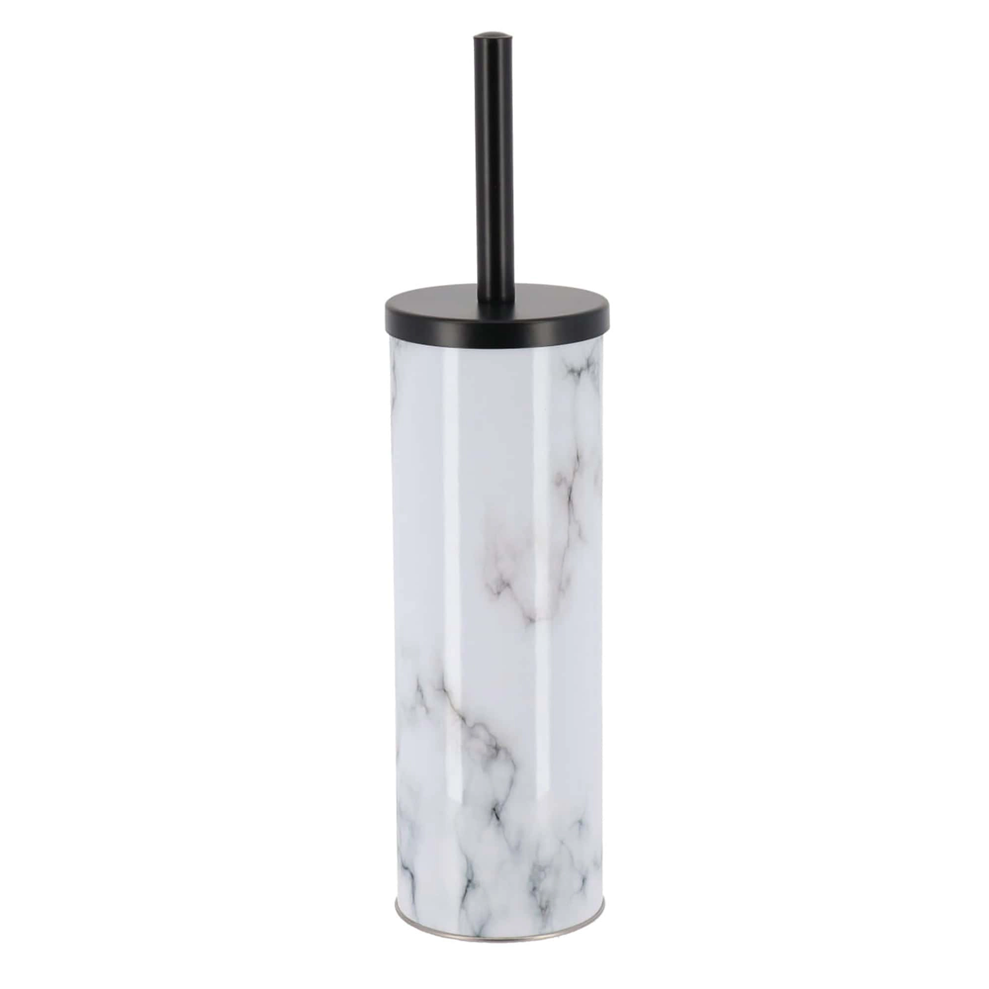 Evideco French Home Goods Carrara Noir Slim Marble-Print Toilet Brush and Holder Set