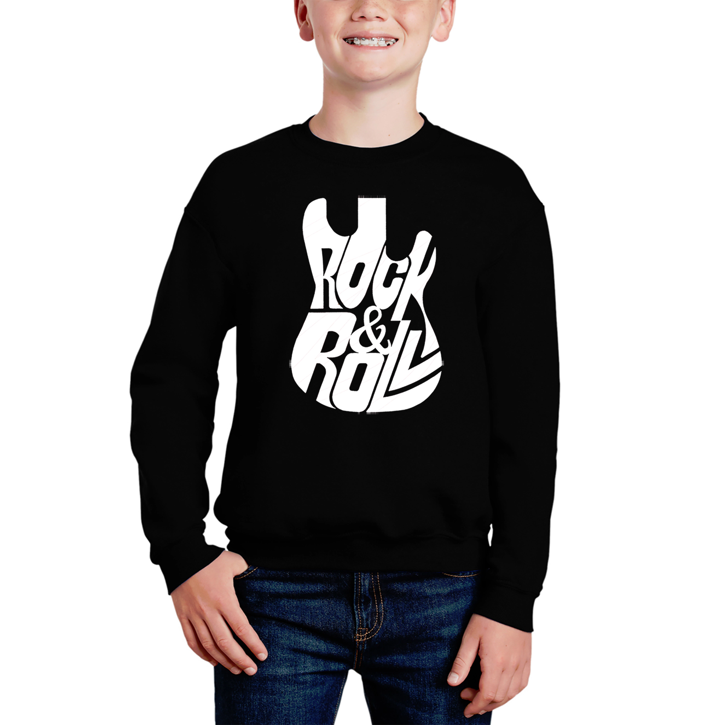 LA Pop Art Boy's Word Sweatshirt - Rock And Roll Guitar