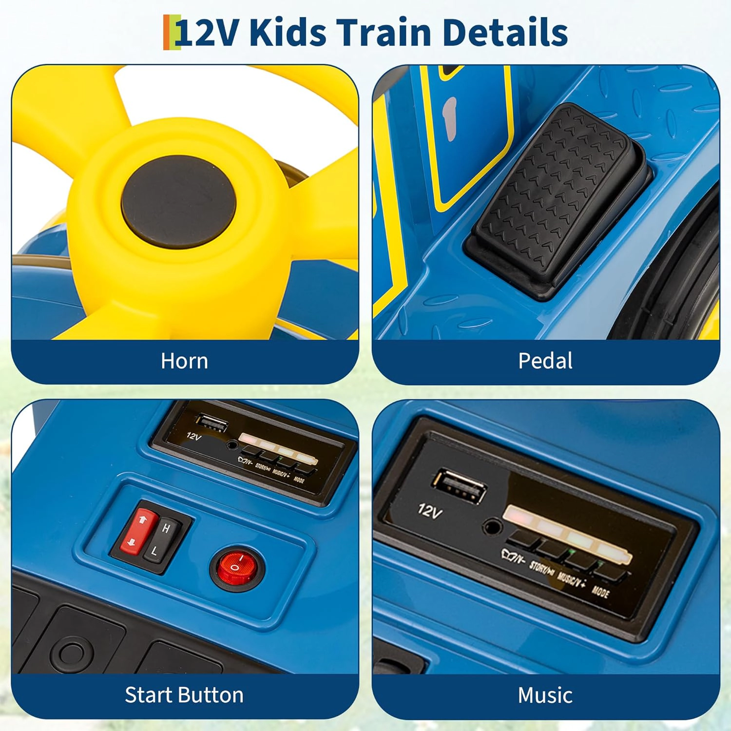 Enjyam 12V Licensed CHUGGINGTON Kids Ride On Train, 2-Seater Trackless Electric Car w/ Music, Lights, 7Ah Battery