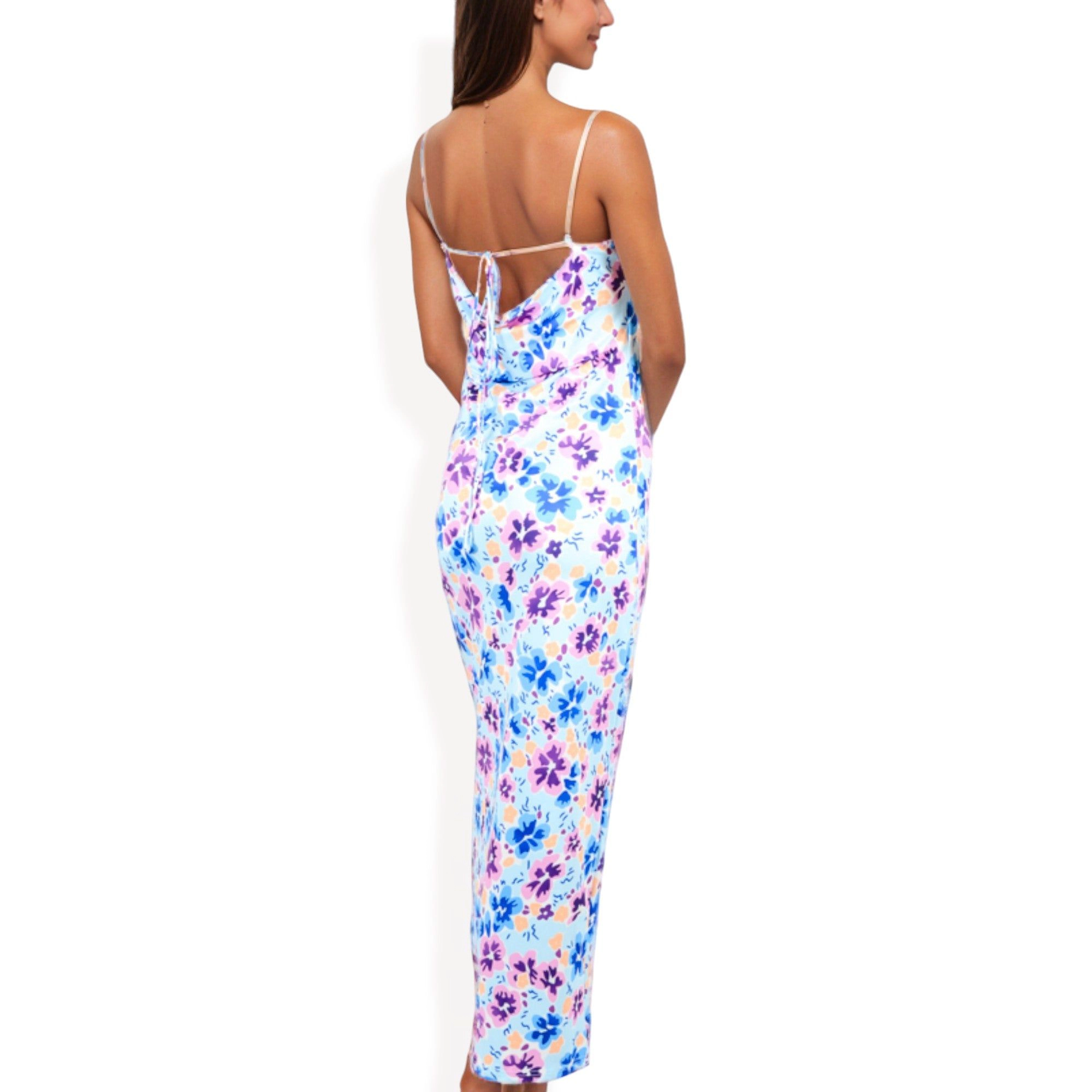 Anna-Kaci Women's Floral Print Spaghetti Strap Open Back Maxi Dress