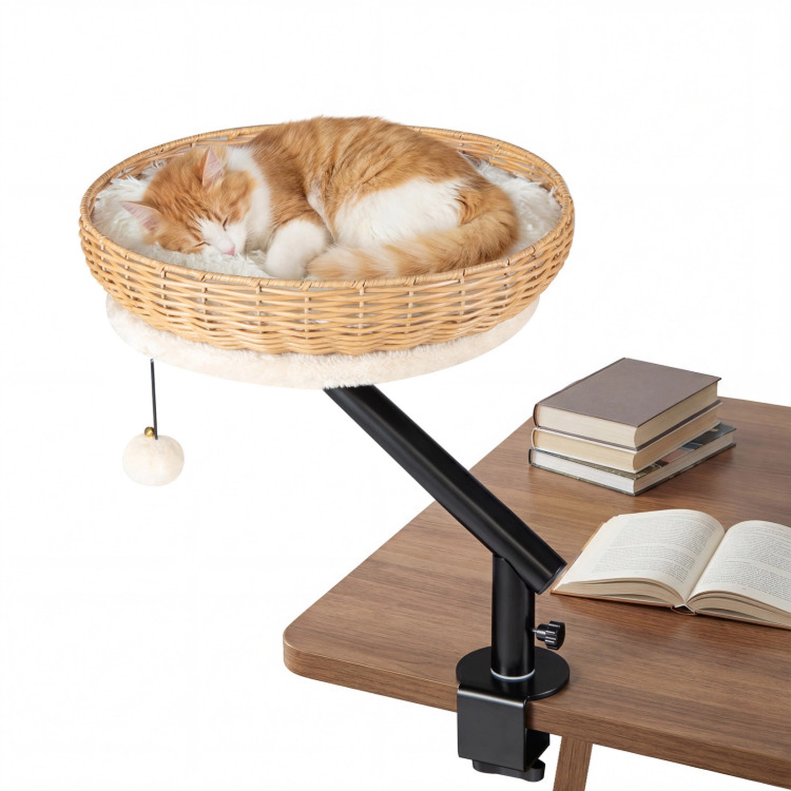 SUGIFT 16 x 19.5-in 22-lb Capacity Natural PE Rattan Cat Desk Bed with Removable Plush Cushion and Jingling Ball