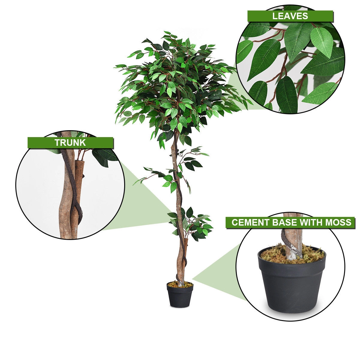 Slickblue Artificial Ficus Floor Plant Tree 5.5 Ft Faux Indoor Office Reception Decor Accent
