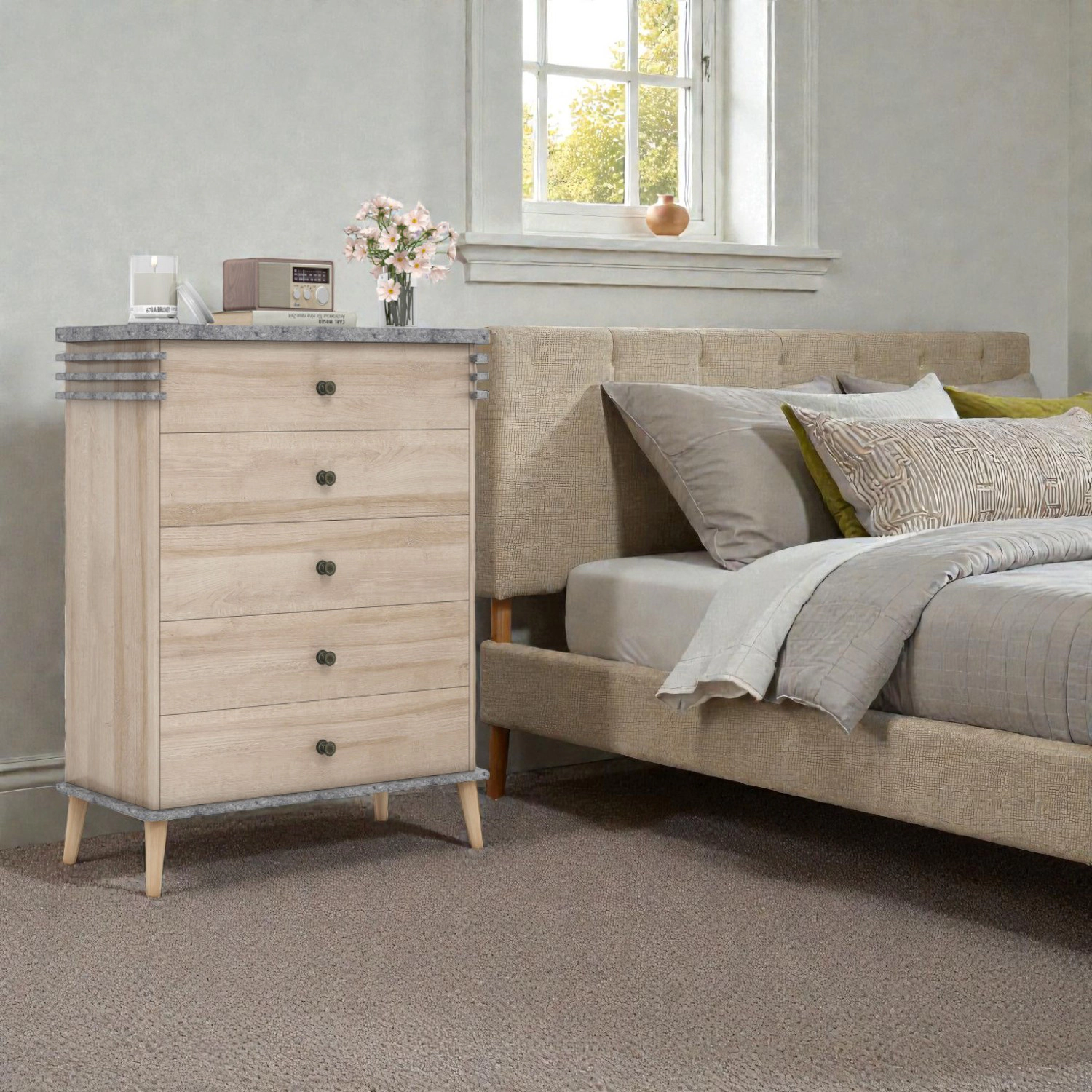 Hivvago Tall Rustic-Style Dresser Chest for Bedroom Storage