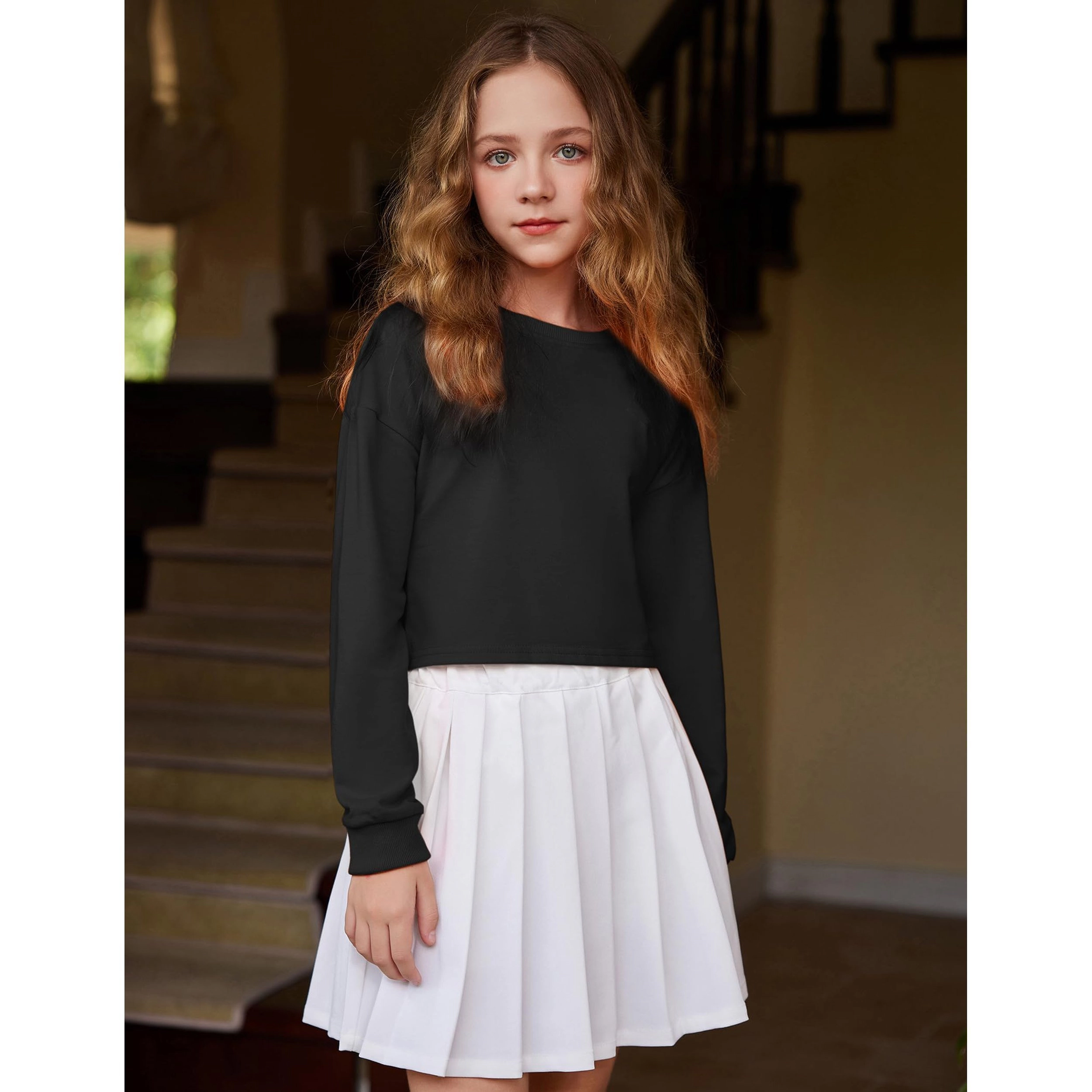 Arshiner Girls Crop Tops Kids Long Sleeve Pullover Sweatshirts Cropped Crewneck Sweatshirt