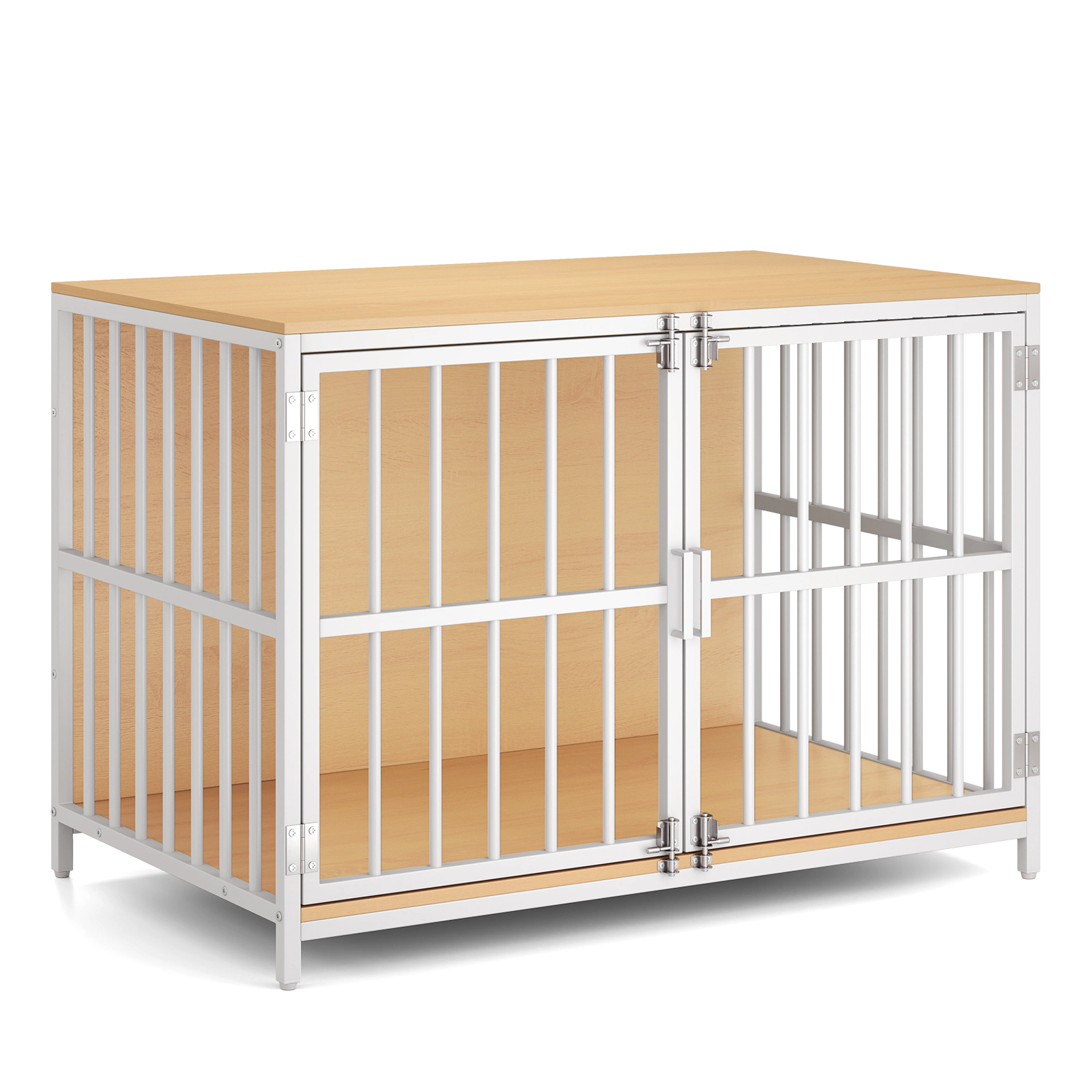 SUGIFT 40 in Dog Crate Furniture Natural Wooden Kennel with Dual Lockable Double Doors