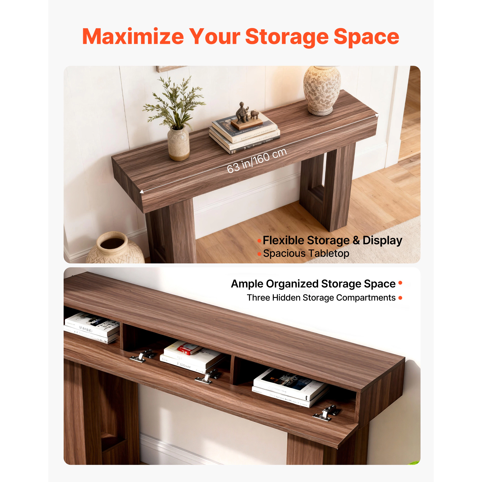HONGGE Farmhouse Console Table Behind Couch, Wooden Rectangle Narrow Sofa Desk for Hallway Bedroom Living Room Foyer