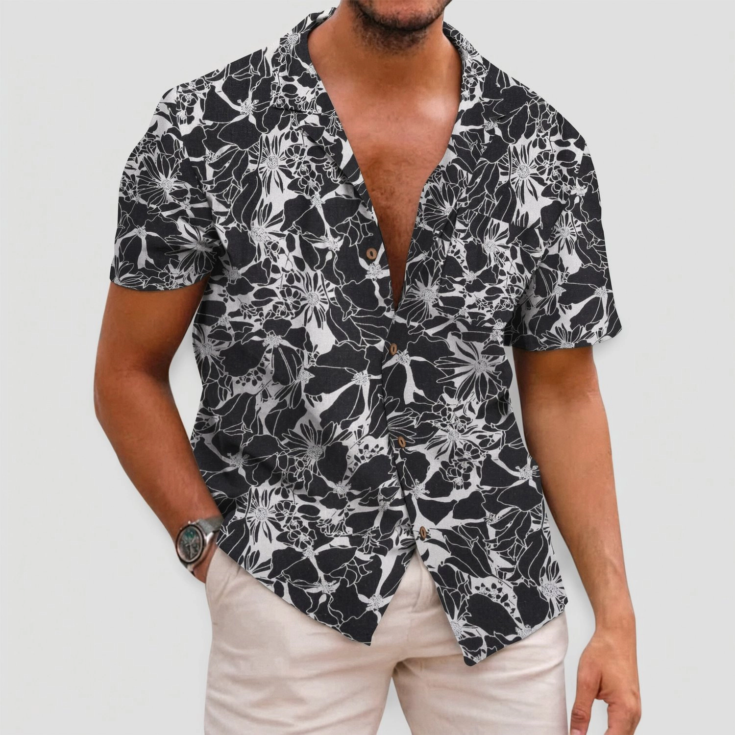 COOFANDY Mens Short Sleeve Hawaiian Shirt Floral Print Camp Collar  Beach Top
