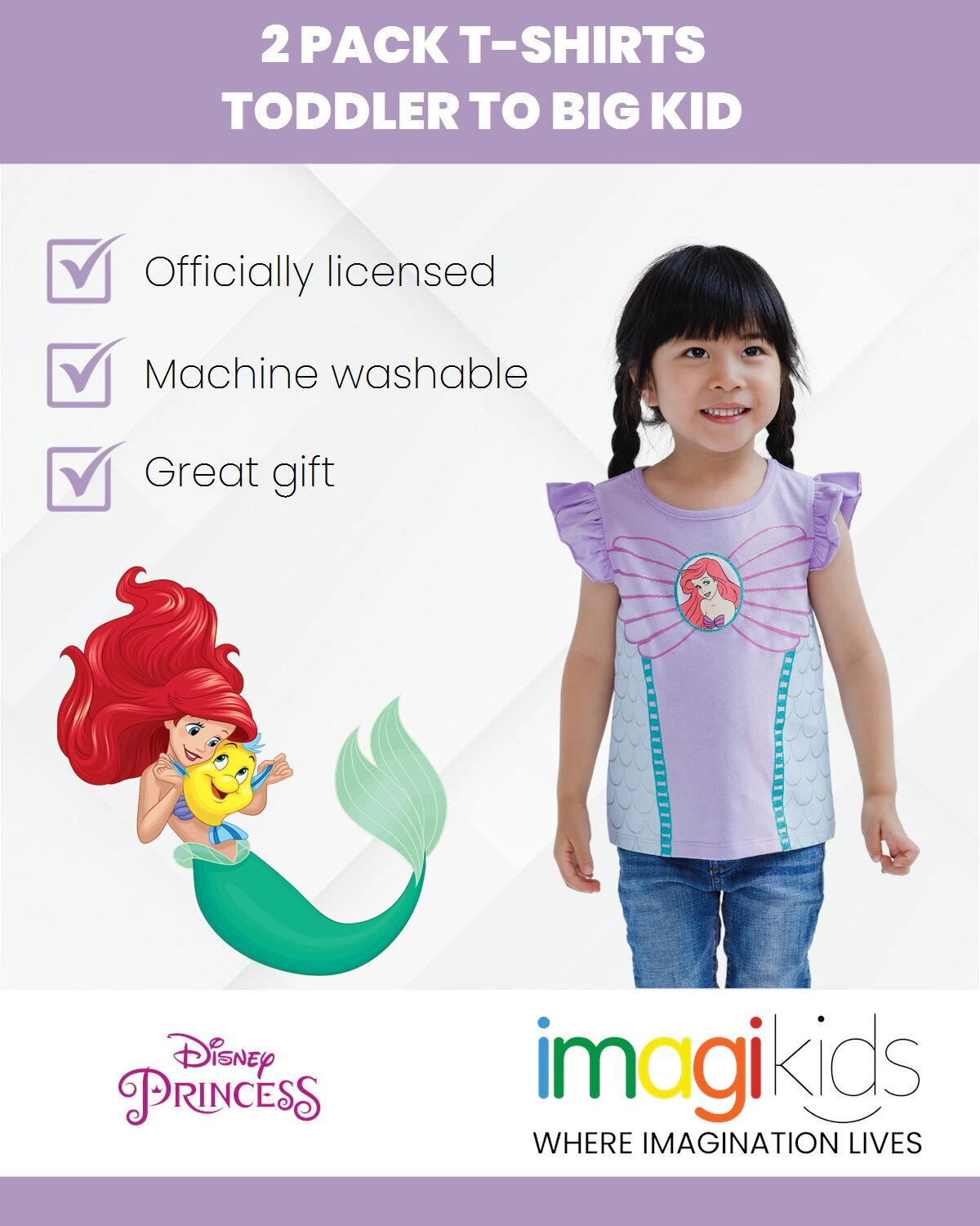 Disney Girls' 2-Pack Short Sleeve T-Shirts