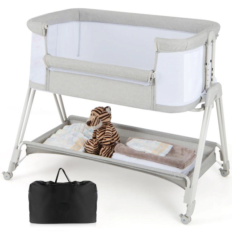 SUGIFT Portable Bedside Sleeper Bassinet with 7 Adjustable Heights 20-lb Capacity Ages 0-6 Months Gray/Black